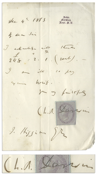 Charles Darwin Autograph Letter Signed From 1863